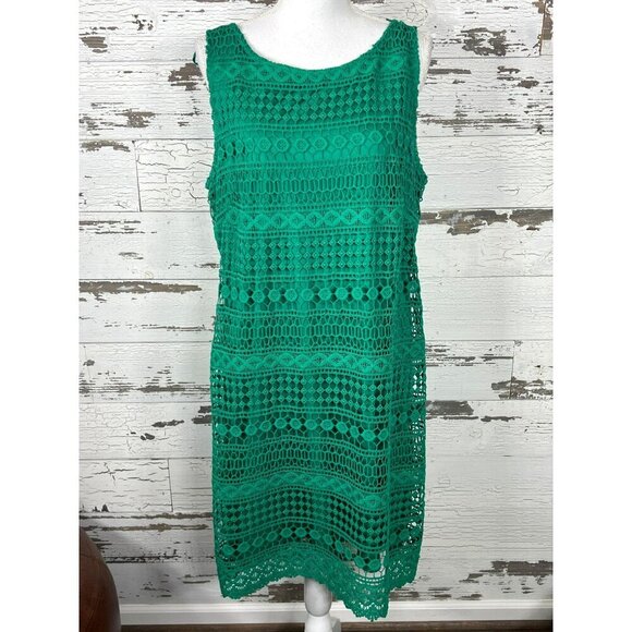 JESSICA HOWARD Crochet Lace Sleeveless Shift Dress Kelly Green Sz 16 EUC - Picture 1 of 6